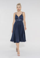 Cocktailkleid aus Materialmix navy