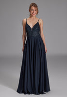 Abendkleid aus Materialmix navy