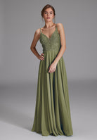 Abendkleid aus Materialmix moss green