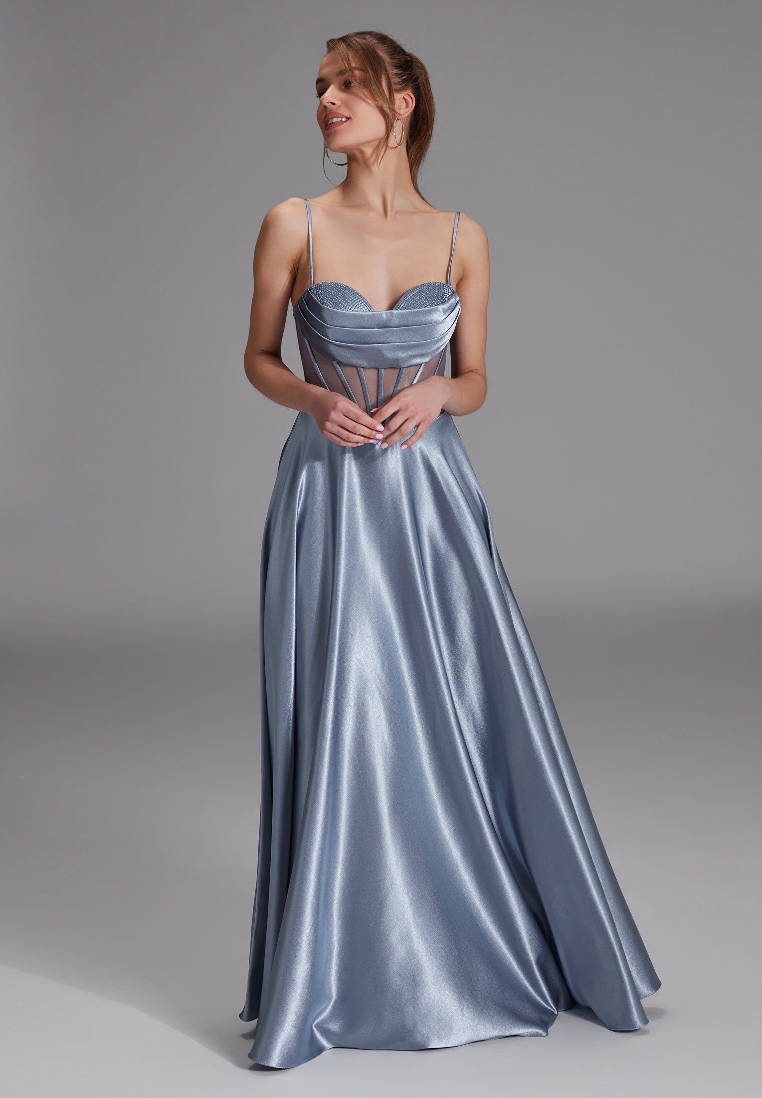 See-through-Corsagenkleid mit Ziersteinen sky blue