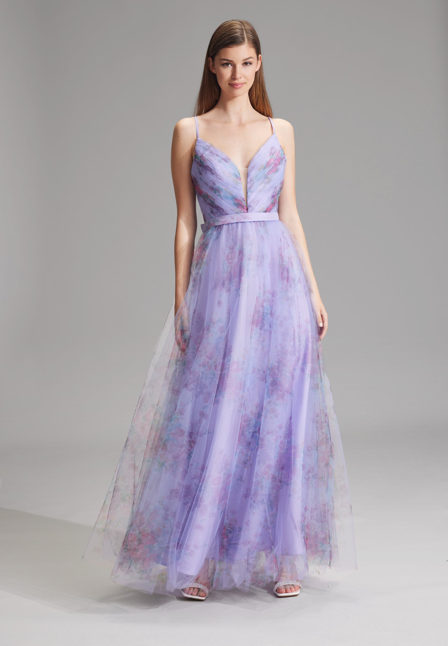 Tüllrobe mit floralem Allover-Print soft lilac