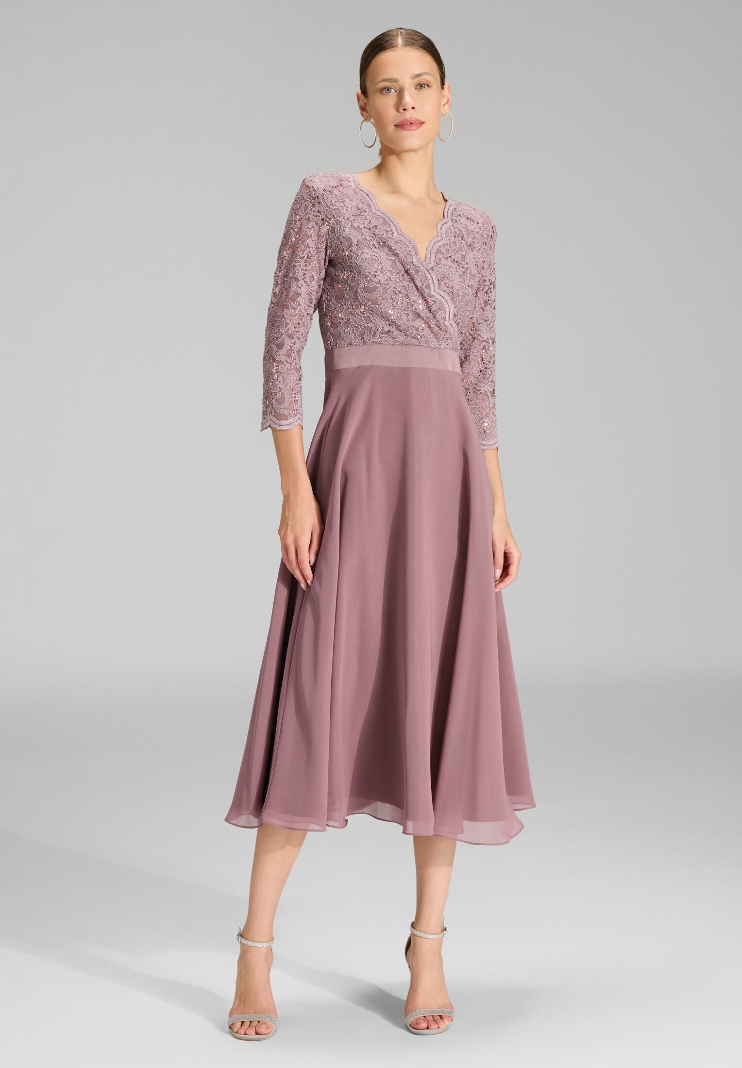 Cocktailkleid aus Material-Mix mauve