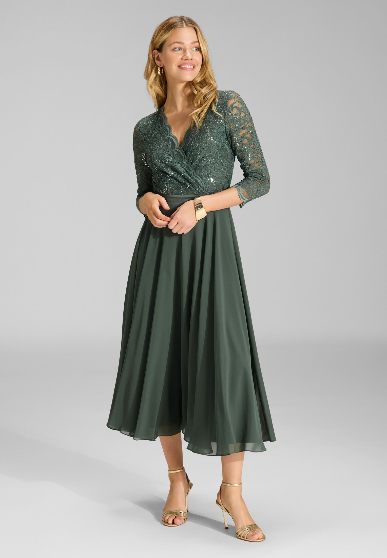 Cocktailkleid aus Material-Mix summernight green