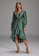 Vokuhila-Kleid mit blusigen Ärmeln moss green
