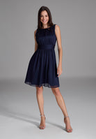 Cocktailkleid aus Crinkle Chiffon mit Taillenpasse navy