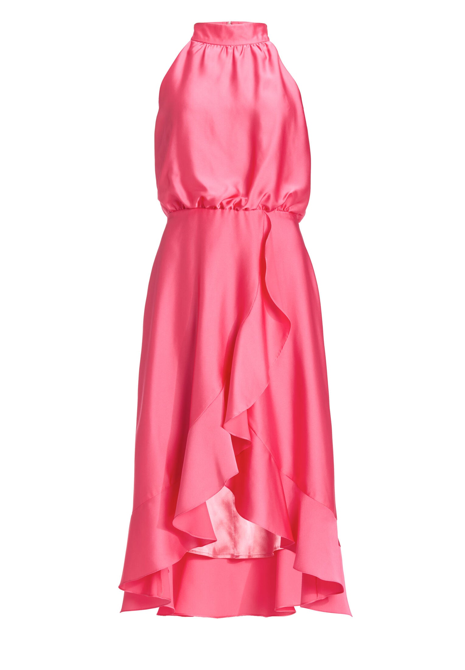 Cocktailkleid aus nachhaltigem Satin mit Volant am Saum