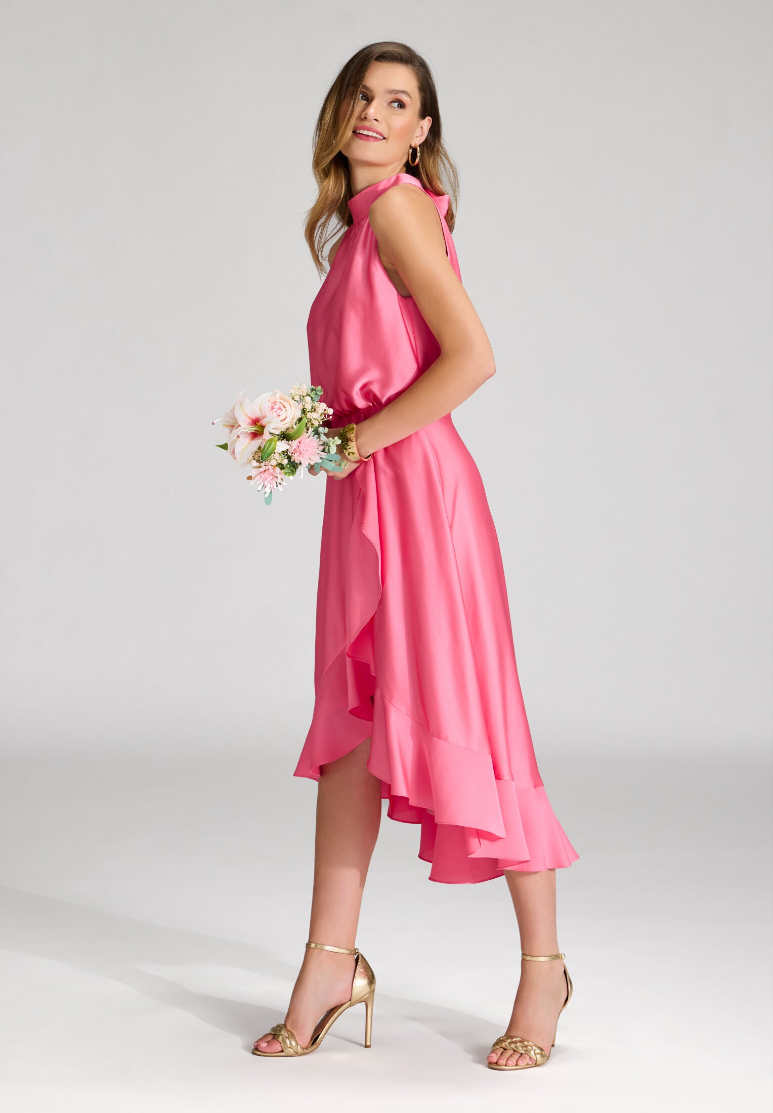 Cocktailkleid aus nachhaltigem Satin mit Volant am Saum