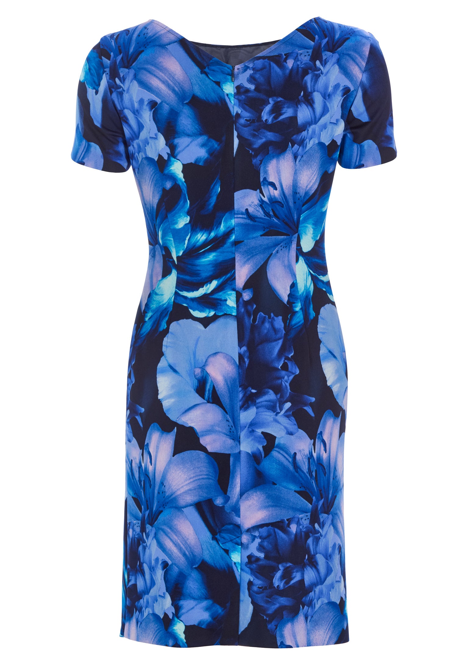 Etuikleid aus bedrucktem Scuba mit seitlicher Drapierung