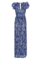 Abendkleid aus bedrucktem Jersey Plissee mit Metallic Faden