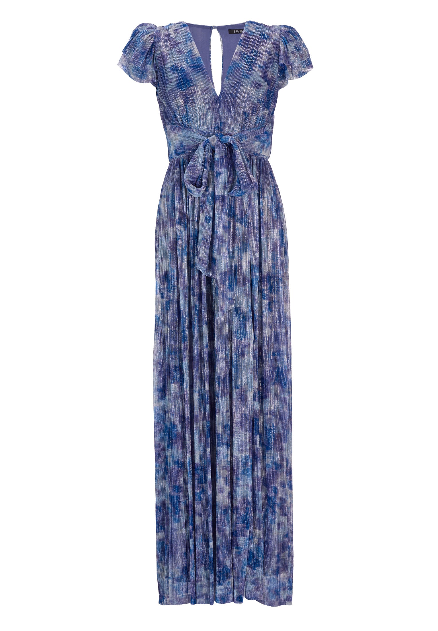 Abendkleid aus bedrucktem Jersey Plissee mit Metallic Faden