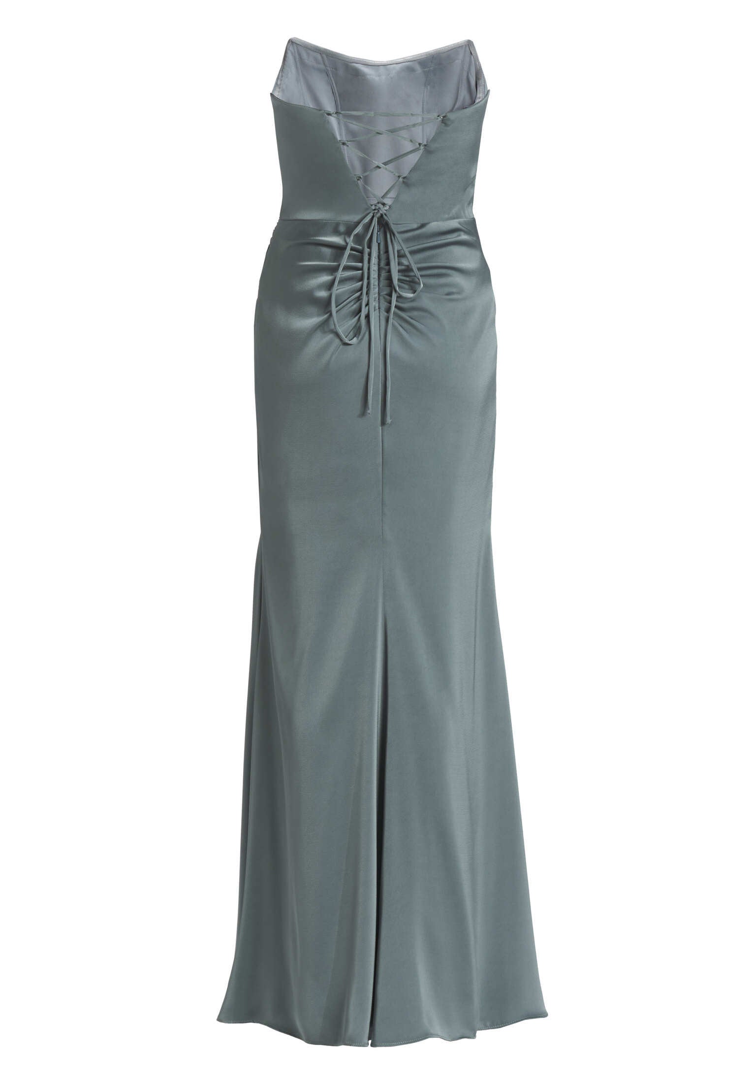 Satinkleid mit Corsagentop und Beinschlitz