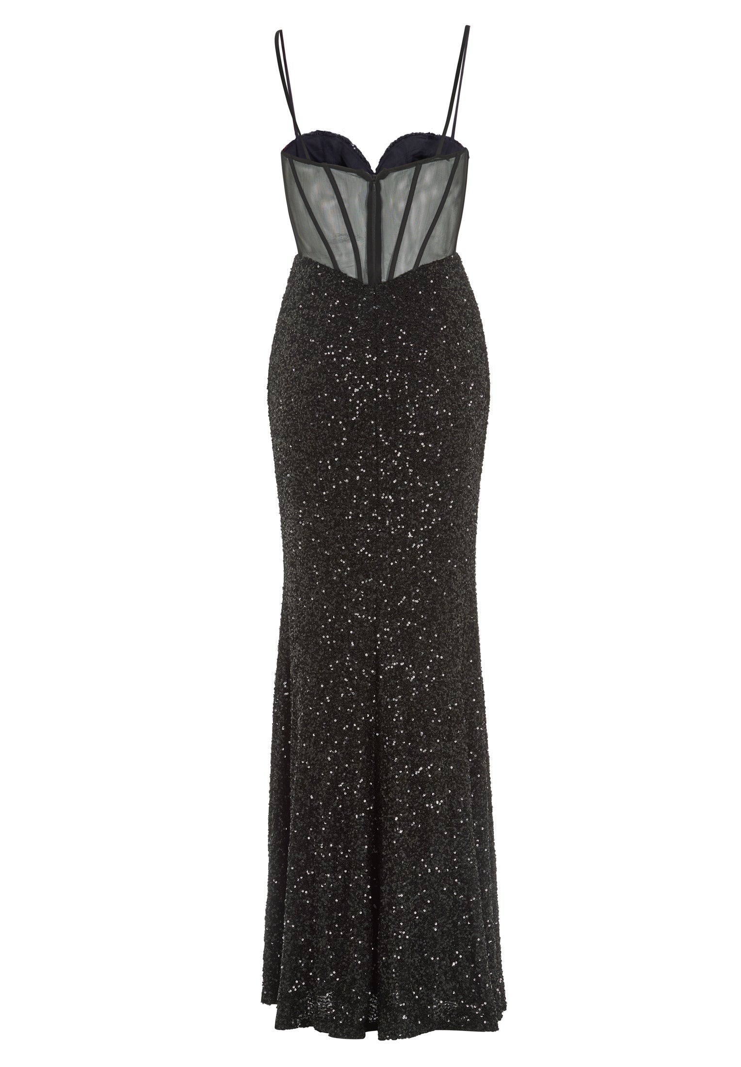 Paillettenkleid mit Taillenpart in See-through Optik