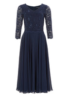 Midi Kleid mit paillettenbesetztem Spitzenoberteil