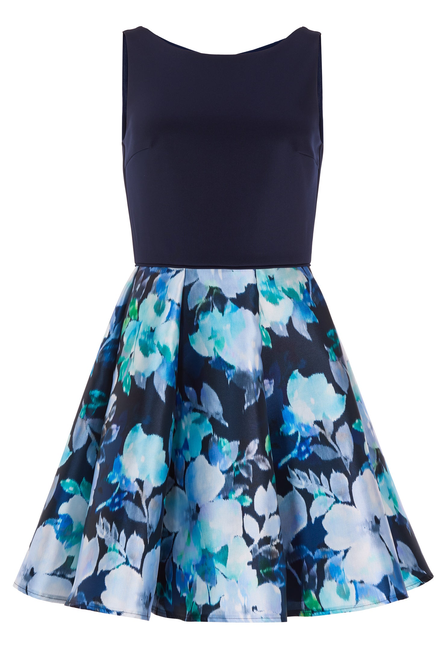 Cocktailkleid mit Rock aus bedrucktem Twill