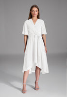 Chiffon Kleid in Wickel Optik mit Vokuhila Saum ivory