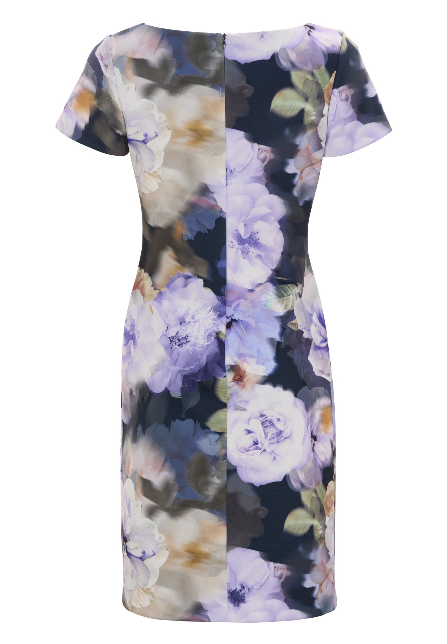 Etuikleid aus bedrucktem Scuba mit Schlitz-Ausschnitt