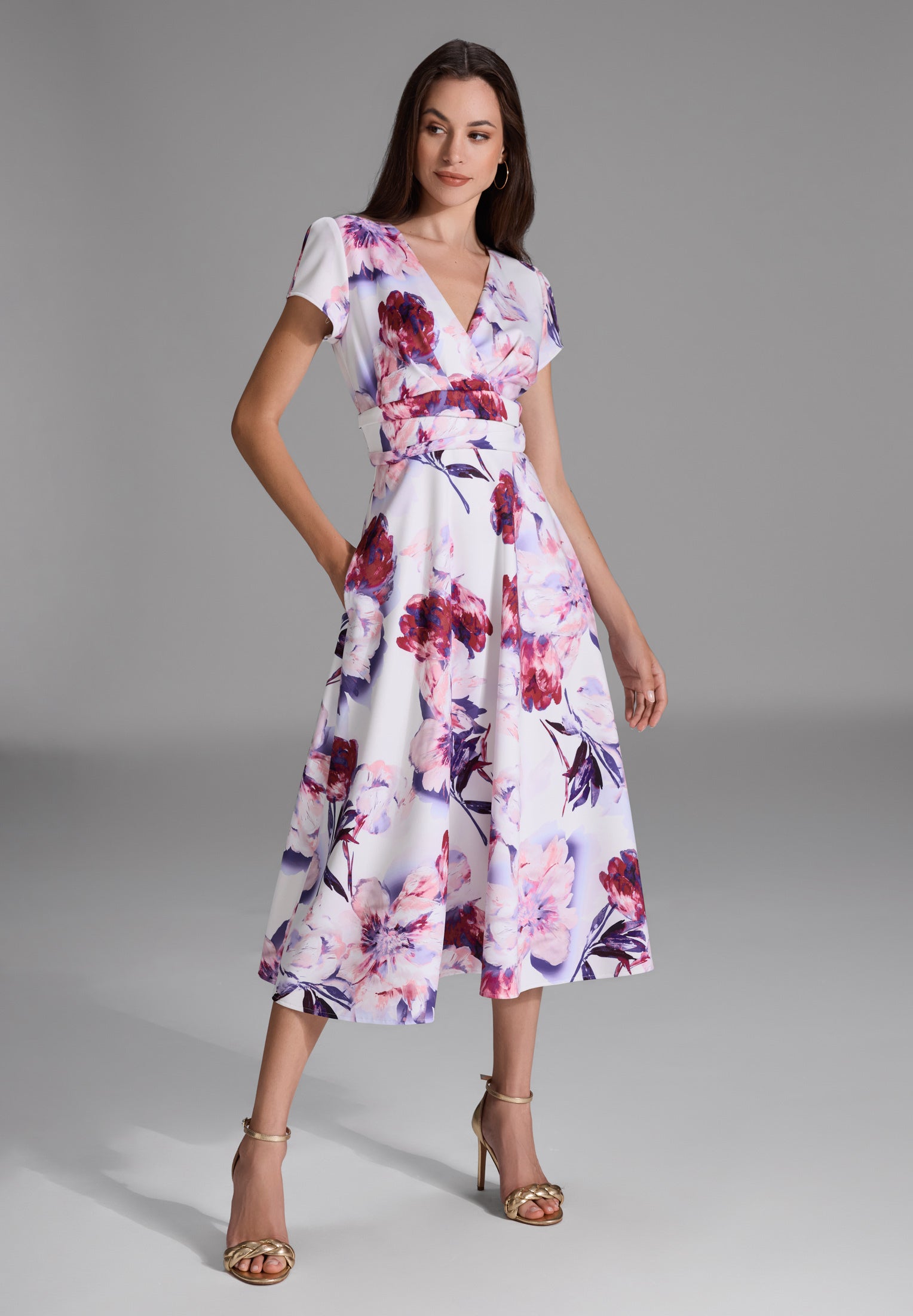 Midi Kleid aus bedrucktem Scuba ivory | ruby red