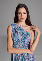 One Shoulder Abendkleid aus floral bedrucktem Mesh