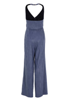 Neckholder Jumpsuit in Two-Piece-Optik aus glänzendem Denim