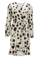 Cocktail Kleid mit Volant Saum aus Satin mit Tupfen Druck