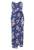 Abendkleid mit Corsage aus floral bedrucktem Satin