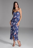 Abendkleid mit Corsage aus floral bedrucktem Satin future blue | multi