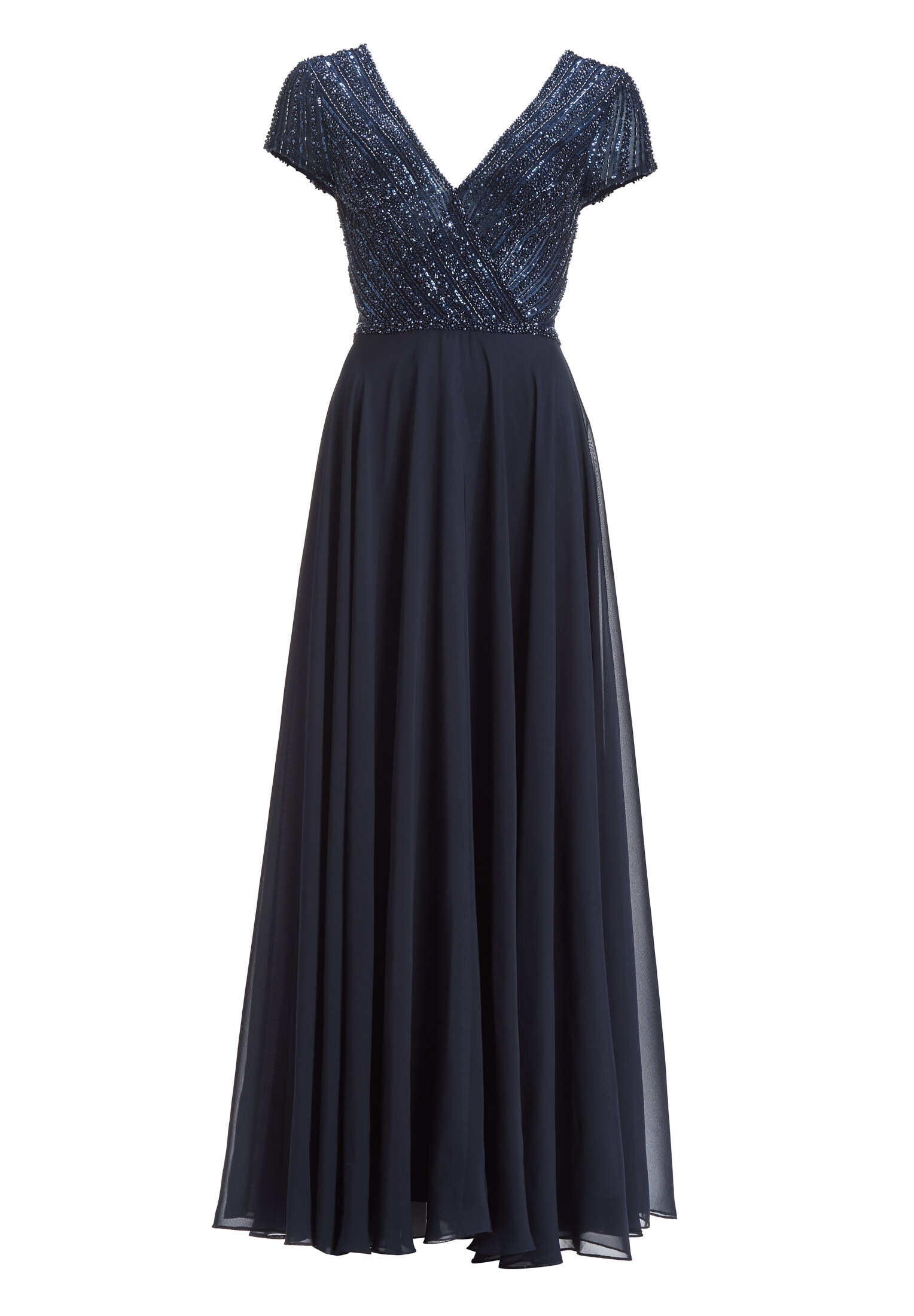 Besticktes Chiffonkleid mit kurzen Ärmeln