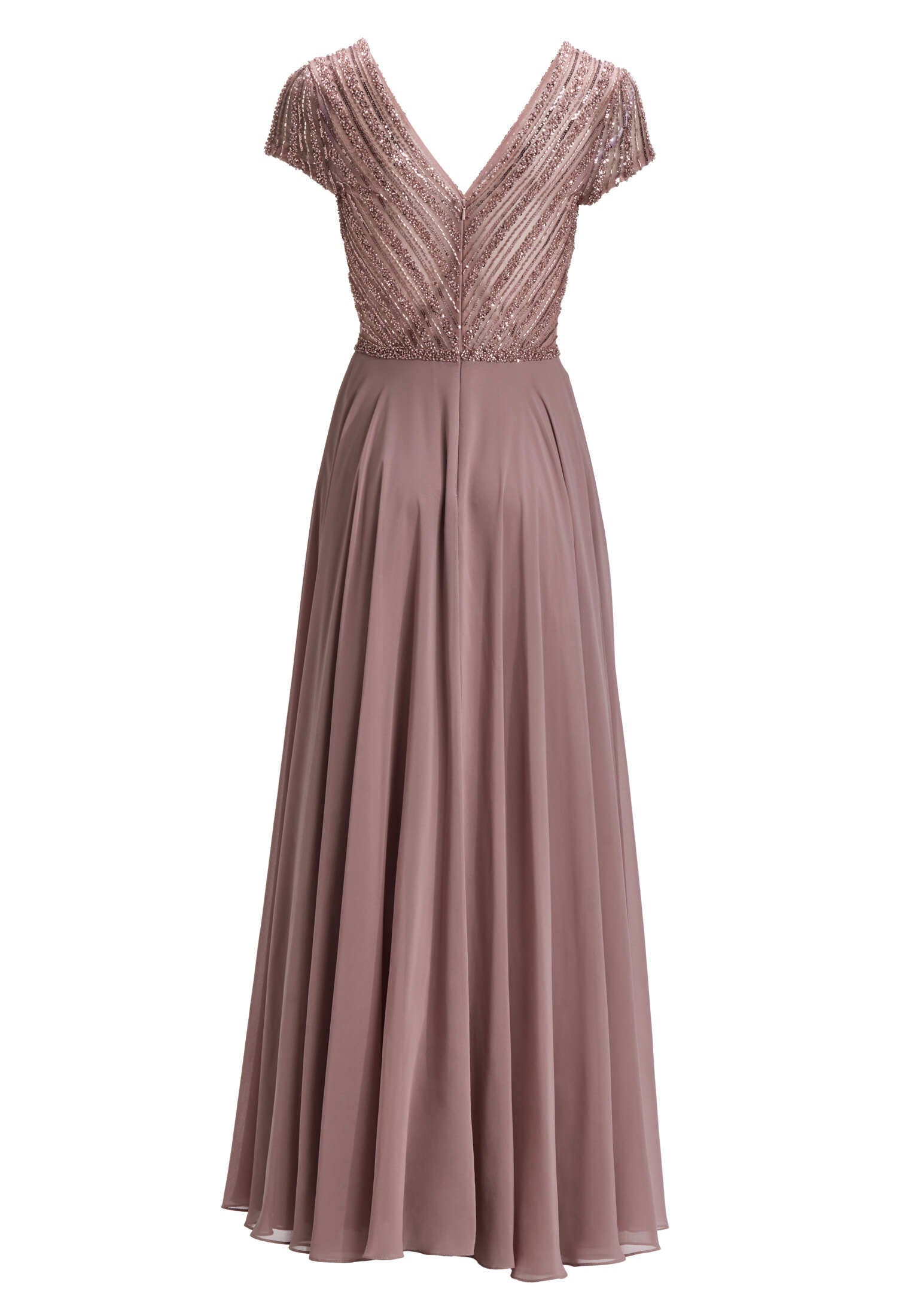 Besticktes Chiffonkleid mit kurzen Ärmeln