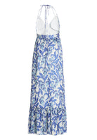 Neckholder Maxi Kleid aus bedrucktem Chiffon mit Glitzerstreifen