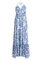 Neckholder Maxi Kleid aus bedrucktem Chiffon mit Glitzerstreifen