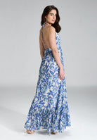 Neckholder Maxi Kleid aus bedrucktem Chiffon mit Glitzerstreifen