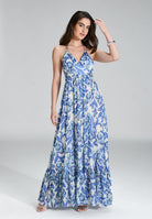 Neckholder Maxi Kleid aus bedrucktem Chiffon mit Glitzerstreifen