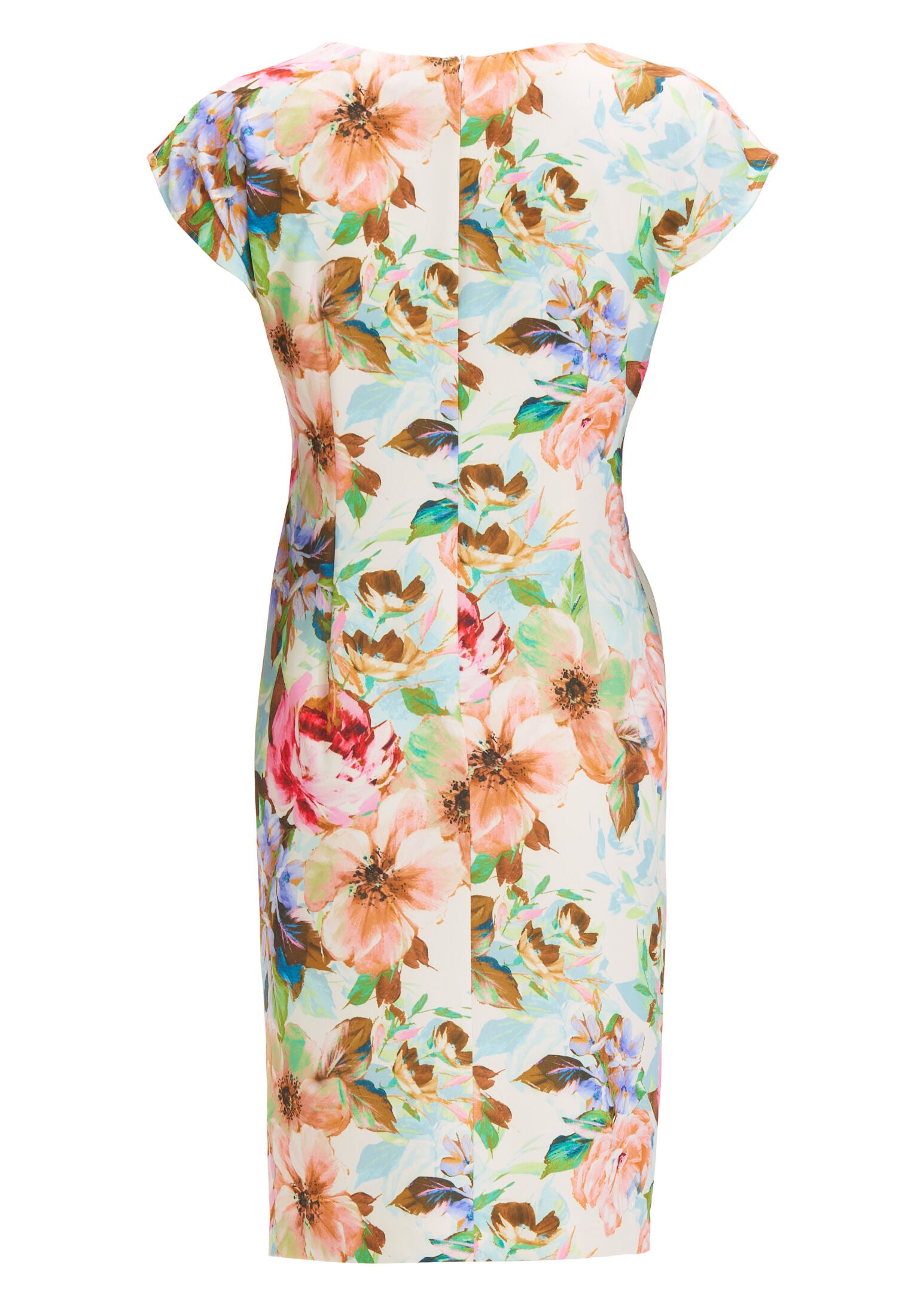 Etuikleid mit Knotendetail aus leichtem Scuba mit Blumendruck
