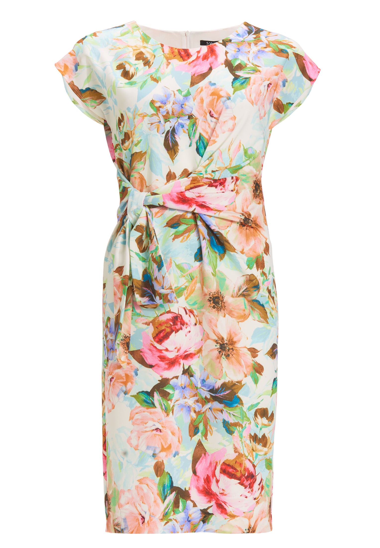 Etuikleid mit Knotendetail aus leichtem Scuba mit Blumendruck