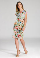 Etuikleid mit Knotendetail aus leichtem Scuba mit Blumendruck