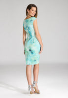 Etuikleid aus bedrucktem Scuba mit Drapierung