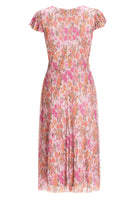 Midi Kleid aus bedrucktem Plissee Jersey mit kurzen Ärmeln