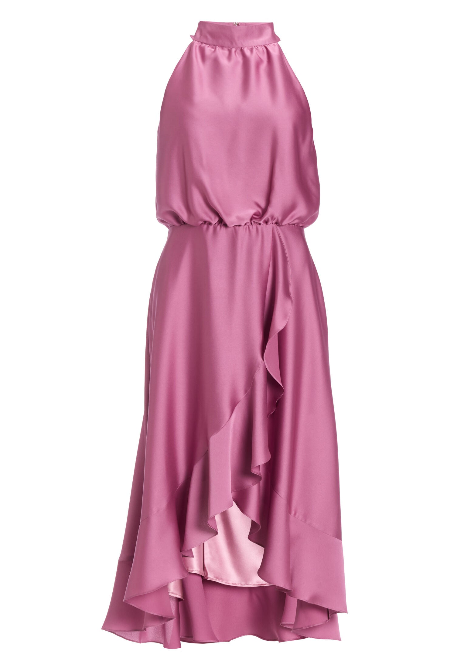 Cocktailkleid aus nachhaltigem Satin mit Volant am Saum