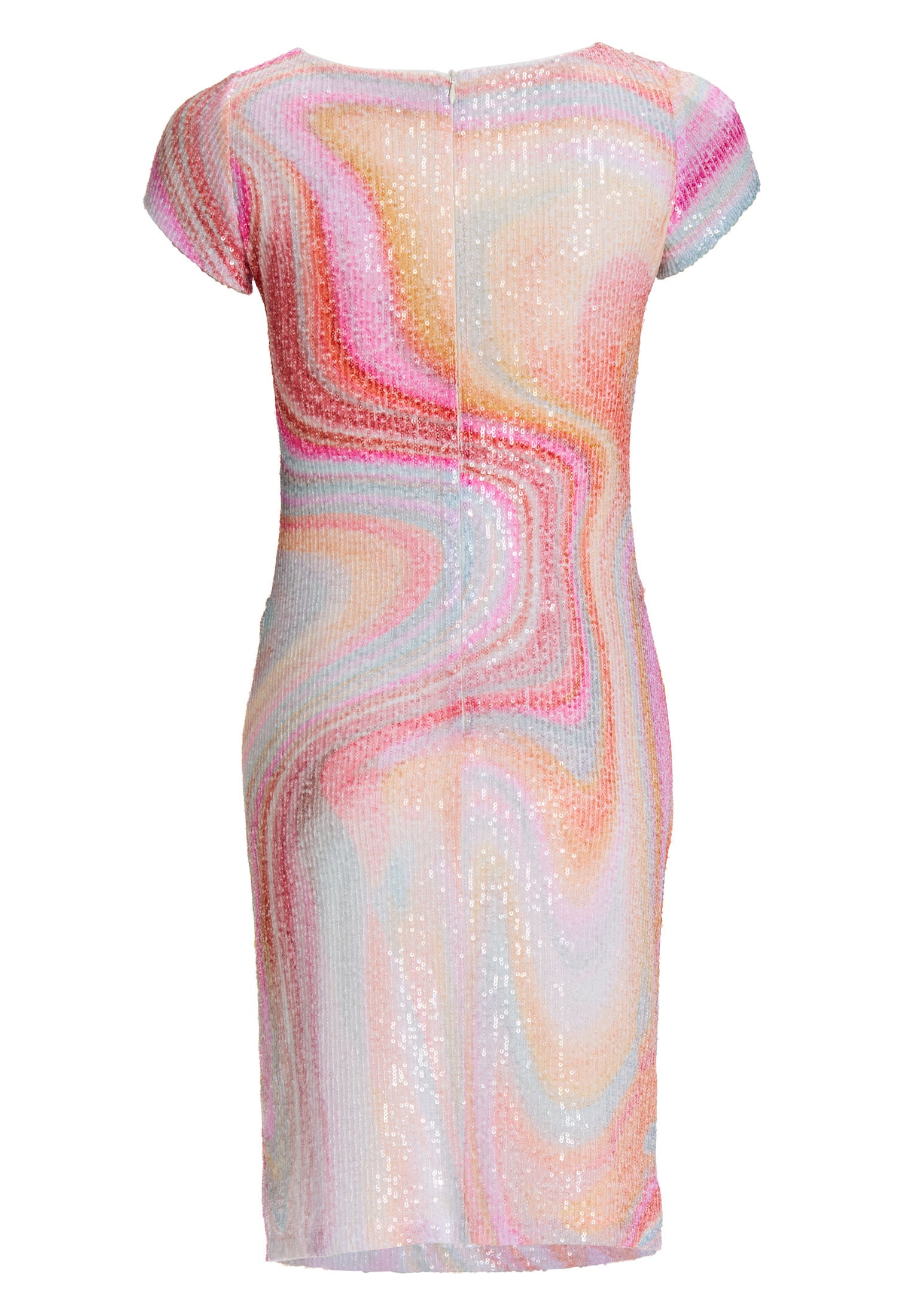 Etuikleid aus bedrucktem Paillettenstoff