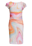 Etuikleid aus bedrucktem Paillettenstoff