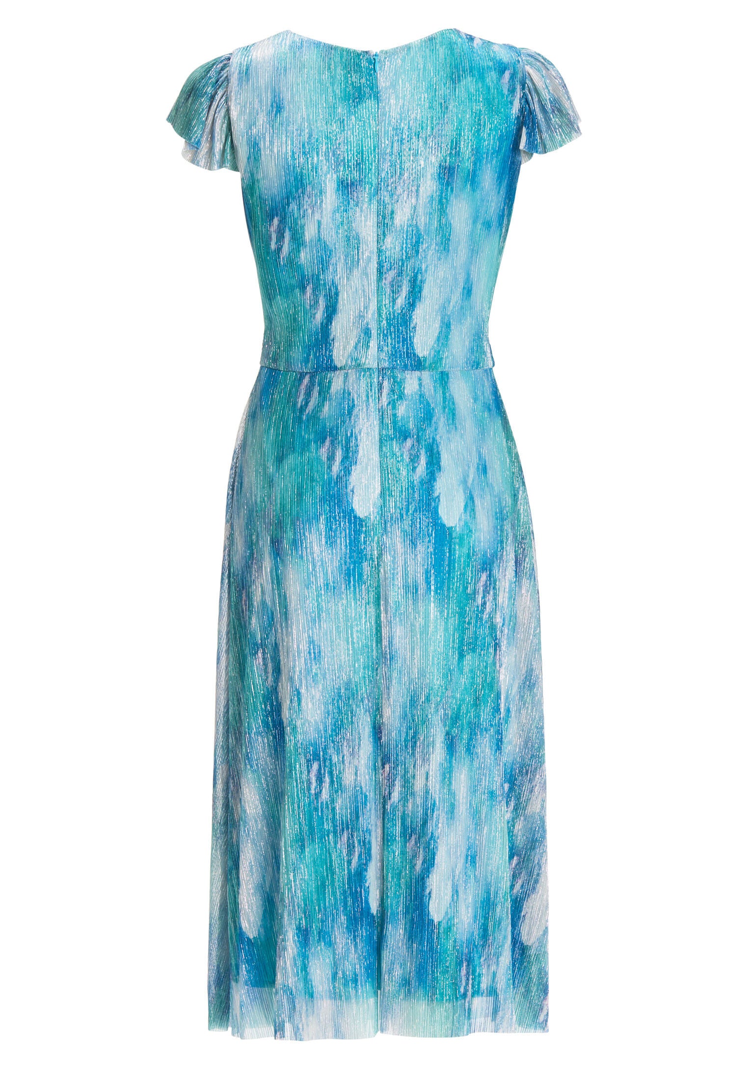 Midi Kleid aus bedrucktem Plissee Jersey mit kurzen Ärmeln