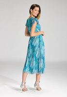 Midi Kleid aus bedrucktem Plissee Jersey mit kurzen Ärmeln