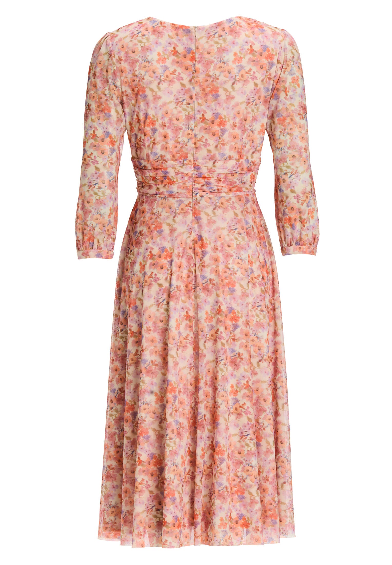 Midi Kleid aus bedrucktem Mesh mit ¾ Arm