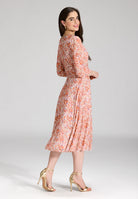 Midi Kleid aus bedrucktem Mesh mit ¾ Arm