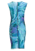 Etuikleid mit V-Ausschnitt und Raffung aus bedrucktem Mesh