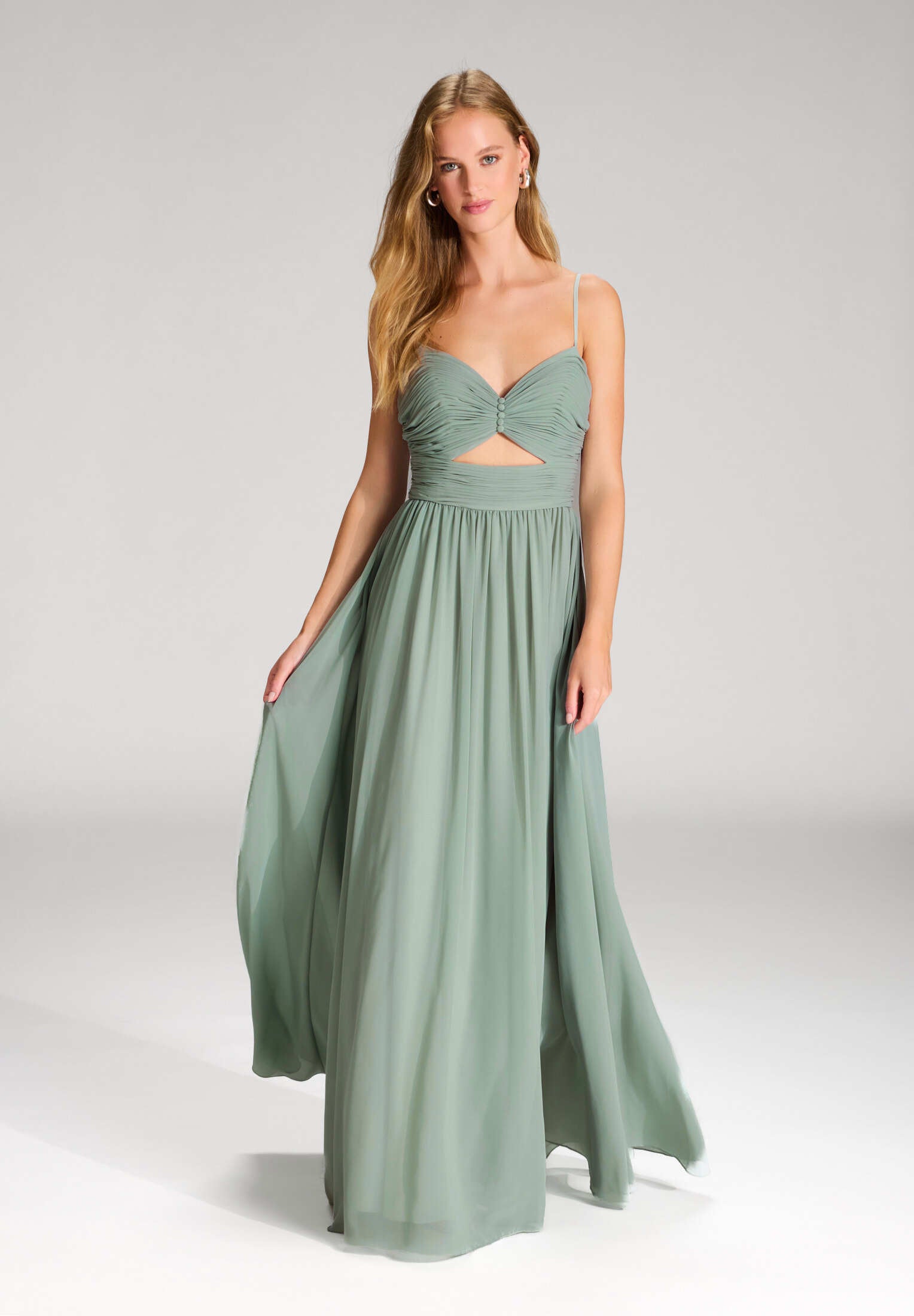 Chiffonkleid mit Cut-Out Detail und feiner Raffung mint ice