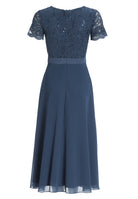 Cocktailkleid Halbarm aus Spitze-Chiffon-Mix