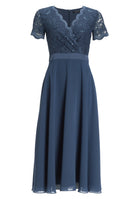 Cocktailkleid Halbarm aus Spitze-Chiffon-Mix