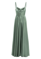 Satinkleid mit drapiertem Top und bestickten Trägern