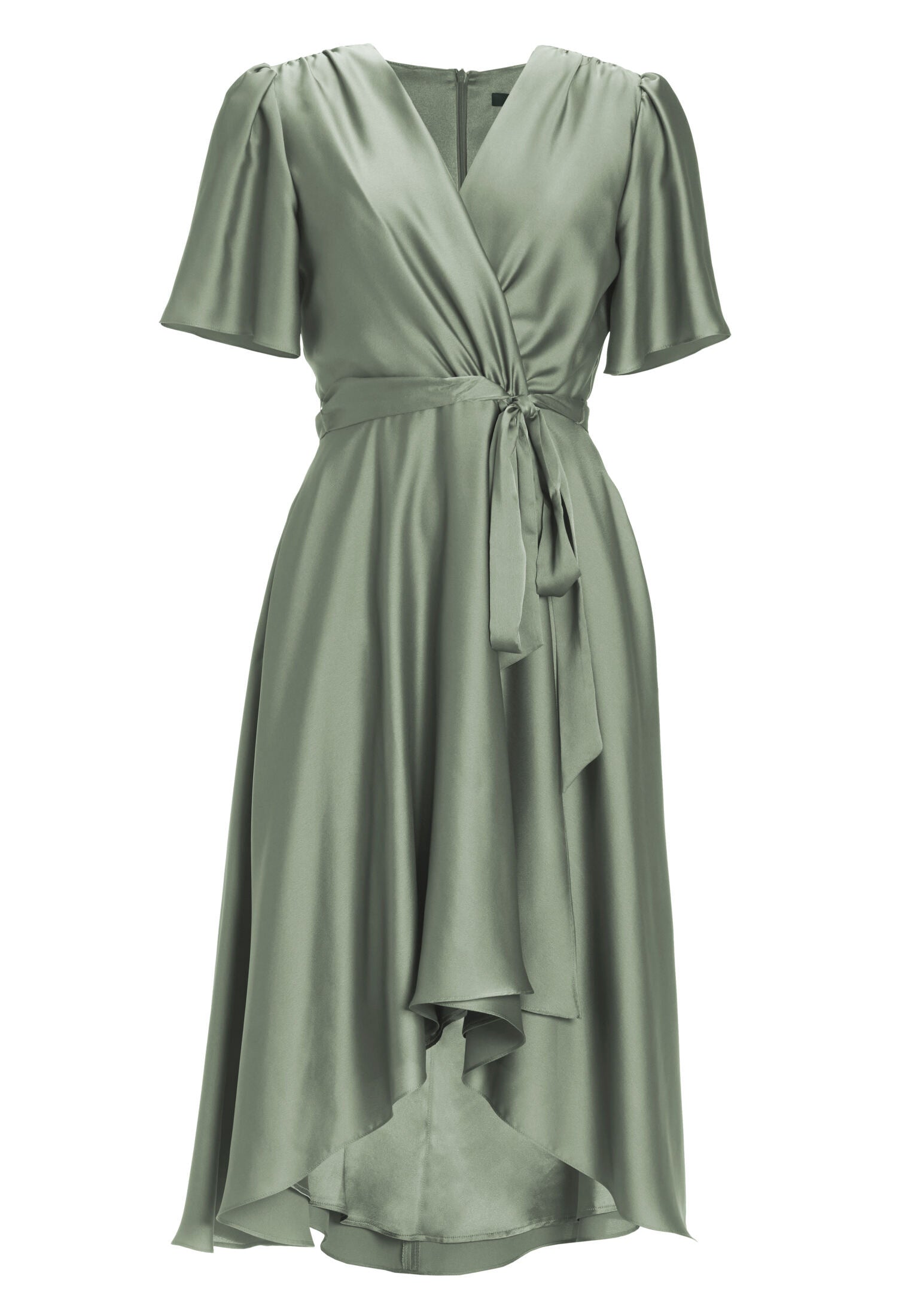 Cocktailkleid aus nachhaltigem Satin in Wickel Optik